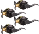Probrico 4 Pack Passage Door Lever [Non-Locking Lever Set], Non-Locking Door Handle Set for Hallway or Closets, Keyless Oil Rubbed Bronze Wave Door Lock, Reversible Right & Left Side Handed