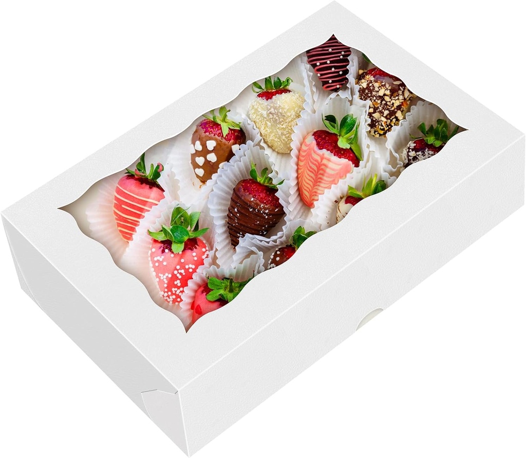 HONGFAPK 15Pcs 8x5x2Inch Bakery Boxes with Window Suitable for Cookies Box, Chocolate Covered Strawberries Cakesickle Box, Browines Donut are Suitable for Birthday Parties and Family Potluck