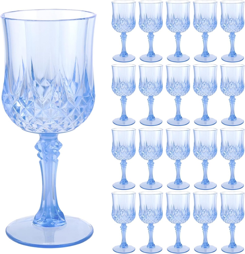 12 Pcs 7 OZ Blue Plastic Wine Glasses Water Goblets Drinking Glasses for Parties Wedding Reception Drinking Glasses for Parties Valentine's Day Birthdays