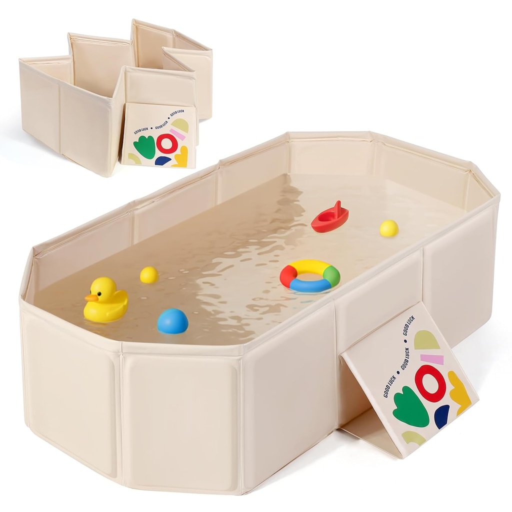 Orzbow Collapsible Baby Bathtub, Toddler Bathtub with Non-Slip Base, Portable Bath Tub for Kids Infant 12 Months+ Travle, Easy to Clean, Stable & Durable, Space-Saving, White