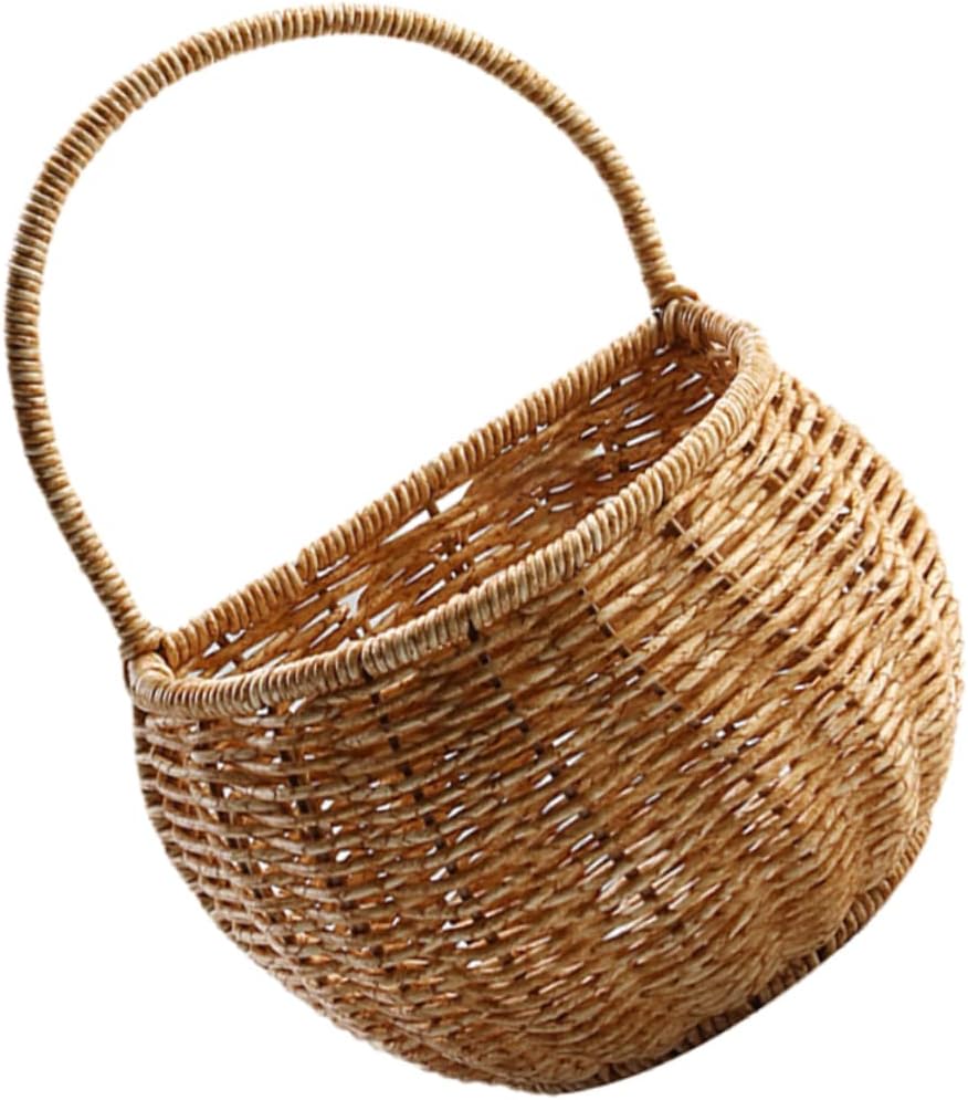 VICASKY Hand Woven Rattan Hanging Basket Large Storage Container for Kitchen Wall Rustic Decorative Organizer for Garlic Ginger and Sturdy Natural Material Storage
