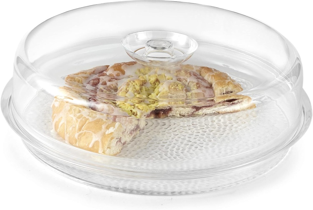 Huang Acrylic Clear 11" Round Pie Tray with Cover (Set) Great for Gifting or Hosting, Durable, Long Lasting, Easy to Clean | Pie and Snacks Plate for Parties, Holidays, Weddings