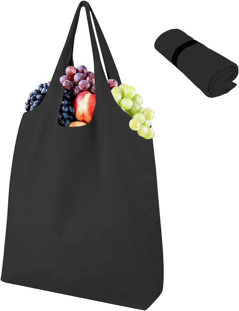 Muka Roll-Up Tote Bag with Inner Pockets and Elastic Band, Cotton Canvas Grocery Bag