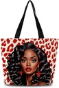 African American Tote Bag Reusable Grocery Bags Aesthetic Shopping Shoulder Handbag with Interior Zipper Pocket Stylish Red Leopard Present for Women