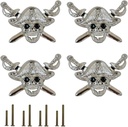 Skull Cabinet Knob 4 Pcs Ancient Single Hole Handle for Cabinet Drawer Wardrobe Bookcase Closet Cupboard Shoe Cabinet Furniture Door Pull Decorative Hardware Accessories (Silvery)