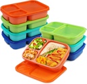 8 Pack Bento Lunch Box Set 3 Compartment Wheat Straw Meal Prep Food Storage Containers Plastic, Microwave and Dishwasher Safe （Jewel Brights）