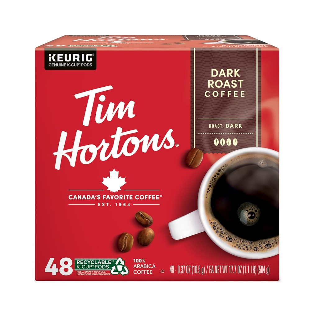 Tim Hortons Dark Roast 100% Arabica Ground Coffee KCUPs, 48ct