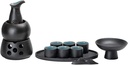 Sake Set with Warmer, Traditional Pottery Hot Saki Set 12-Piece Including 1pc Candle Stove, 1pc Warming Mug, 1pc Sake Pot, 6pcs Sake Cups,1pc Tray, 1pcChopstick Rest and Snack Plate,Red