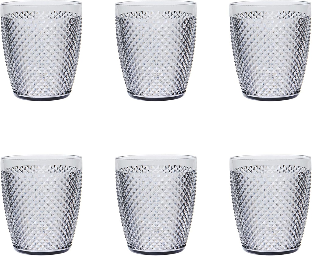 Excelsa Diamond Set of 6 Glasses, Silver, Unbreakable Plastic, Capacity 400 ml, Reusable
