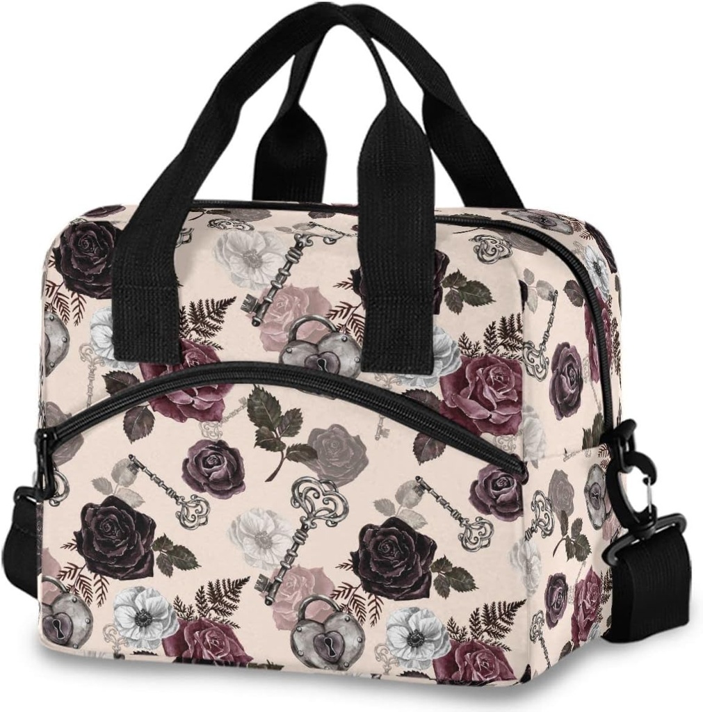 MNSRUU Insulated Lunch Bag Rose Gothic Women Lunch Tote Men Lunch Cooler Bag Reusable Leakproof Lunch Bag For Work School