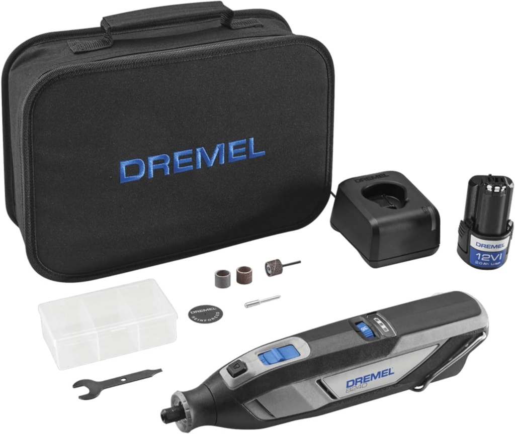 Dremel 8240-5 12V Cordless Rotary Tool Kit with Variable Speed and Comfort Grip - Includes 2AH Battery Pack, Charger, 5 Accessories, Wrench, and Tool Fabric Carry Bag