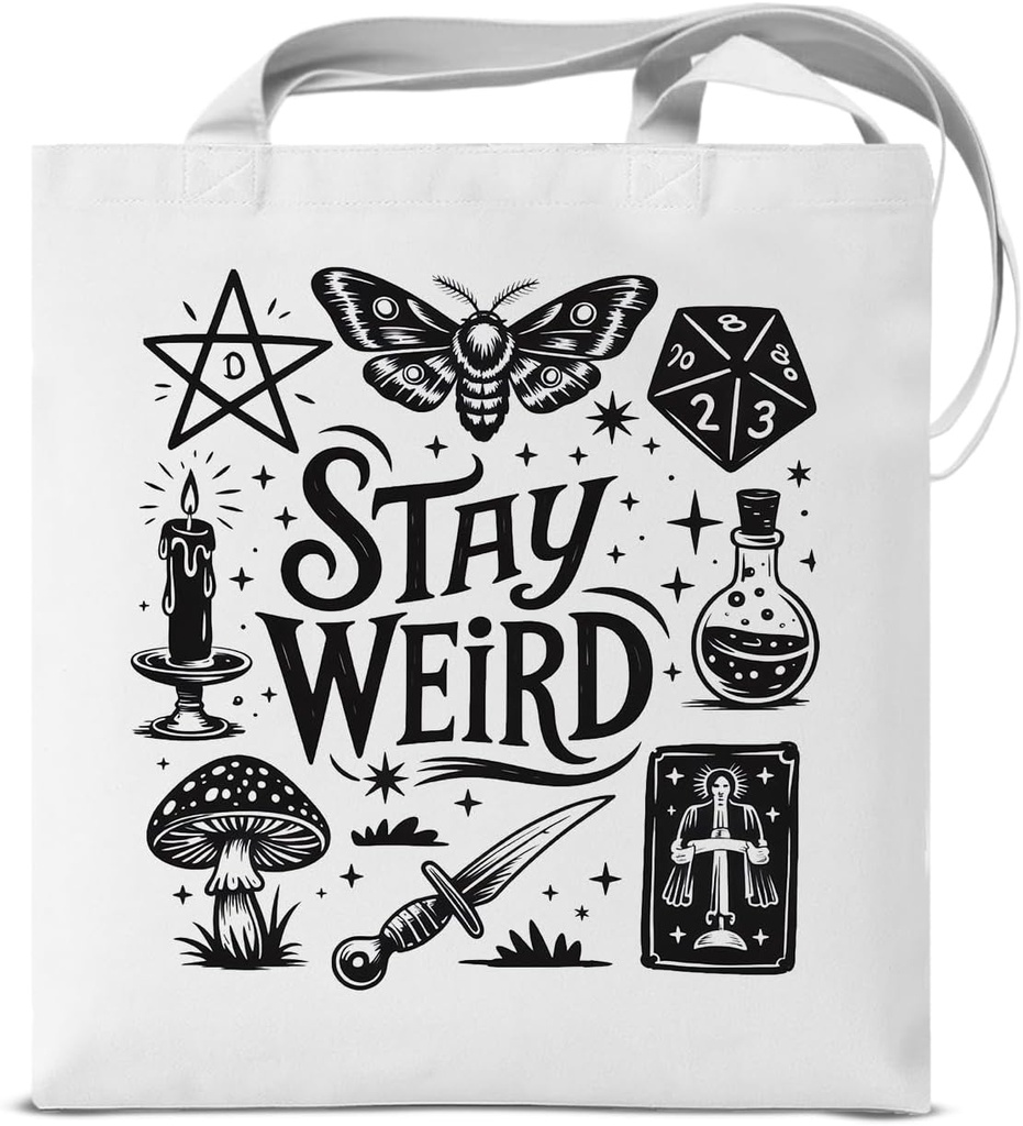 Stay Weird Witchy Tote Bag for Women Goth Aesthetic Reusable Grocery Shoulder Bag for Shopping Work Humor Gothic Totes Witchy Gifts for Women