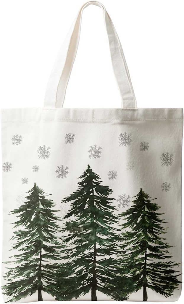 Horaldaily Canvas Tote Bag, Christmas Winter Tree Reusable Shoulder Tote Bag for Women Lady Casual Vacation, Shopping, Work, Gym