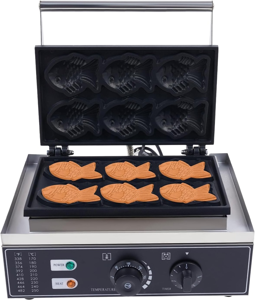 LYNICESHOP Fish Waffle Maker, 110V 1.55KW Electric Muffin Maker Aluminum Alloy Non Stick Taiyaki Double Baking Pan Waffle Baking Fish Shaped Waffle Plate for Home Kitchen Cafe Bar