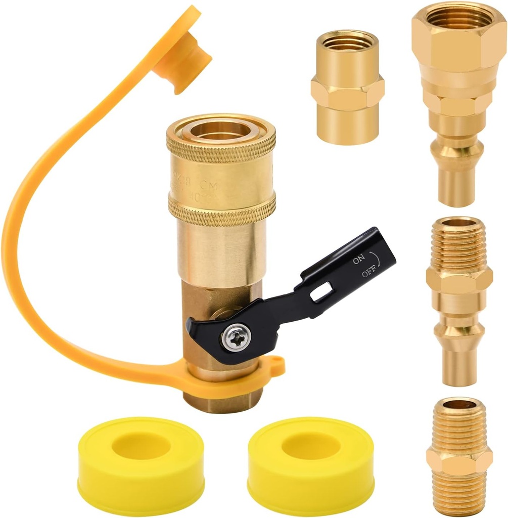 7pcs Propane Quick Connect Fittings,1/4" RV Propane Quick Connect Fittings Adapter with 3/8" Flare x 1/4" NPT Male Pipe Half-Union Fitting 1/4" Male NPT 1/4" Female NPT