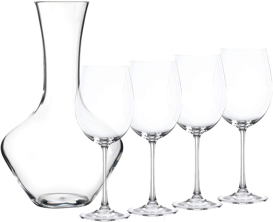 Nachtmann Vivendi Decanter & Bordeaux Glasses – 5-Piece Lead-Free Crystal Glassware Set, Elegant Break-Resistant Design for Red & White, Enthusiasts, Parties, Dining & Special Occasions