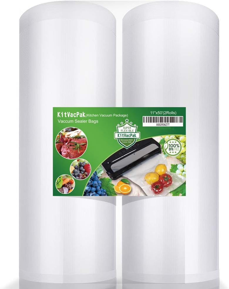 11x50 2 Pack Vacuum Sealer Bags Rolls with BPA Free and Heavy Duty,Commercial Grade Vacuum Seal Freezer Bags Rolls Compatible with Any Type Vacuum Sealer