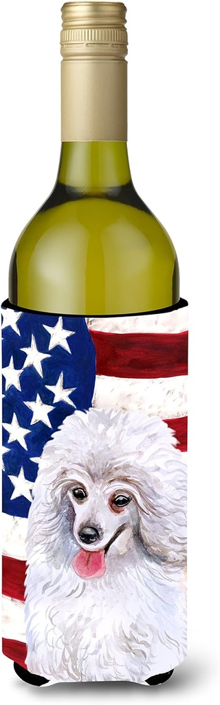 Caroline's Treasures BB9683LITERK Medium White Poodle Patriotic Wine Bottle Hugger Bottle Cooler Sleeve Hugger Machine Washable Collapsible Insulator Beverage Insulated Holder