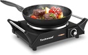 Hot Plate, Techwood Electric Stove for Cooking, 1500W Countertop Single Burner with Adjustable Temperature and Handles, 7.3” Cooktop for RV/Home/Camp, Compatible for All Cookwares Black