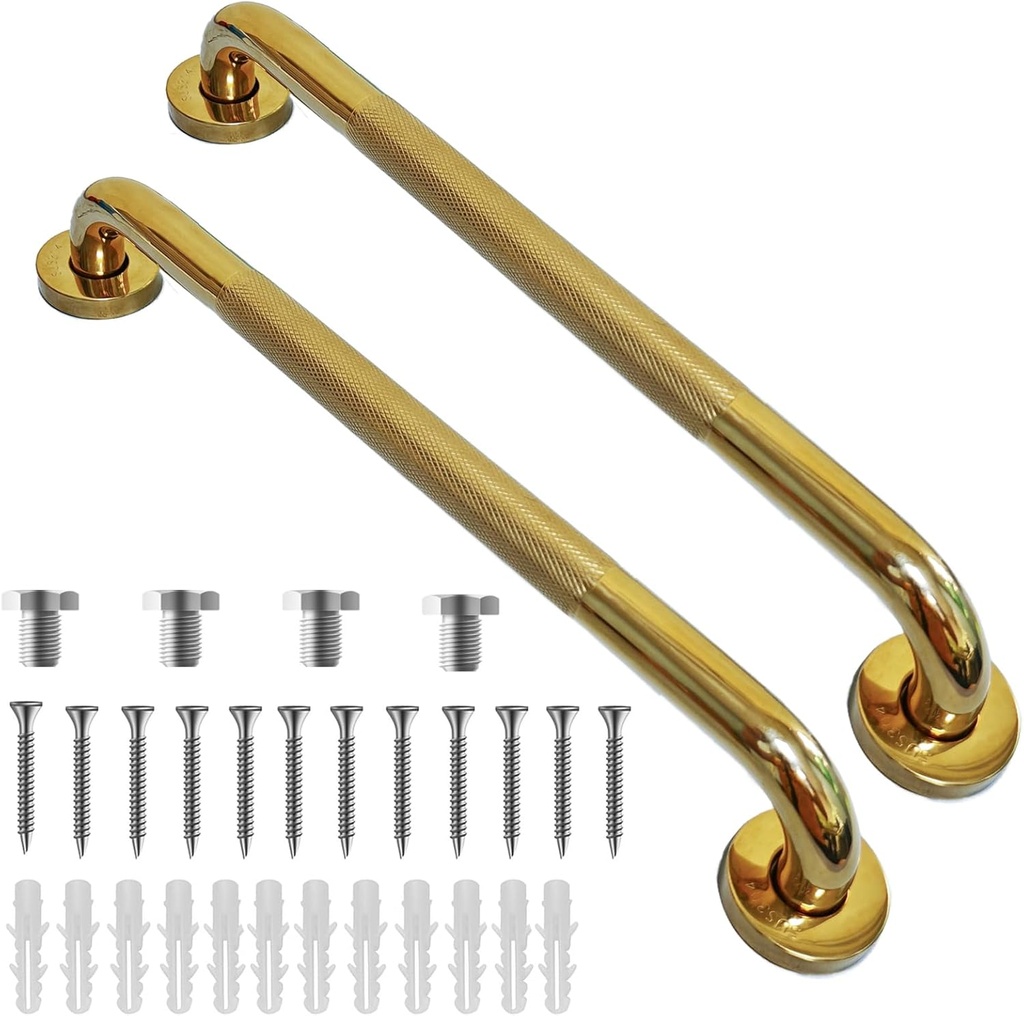 Grab Bars for Bathtubs and Showers 2 Pack 21 Inch- Safety Bathroom Handicap Grab Bar for Seniors - Anti-Slip Grab Bars for Shower- Shower Handles for Elderly(Gold)