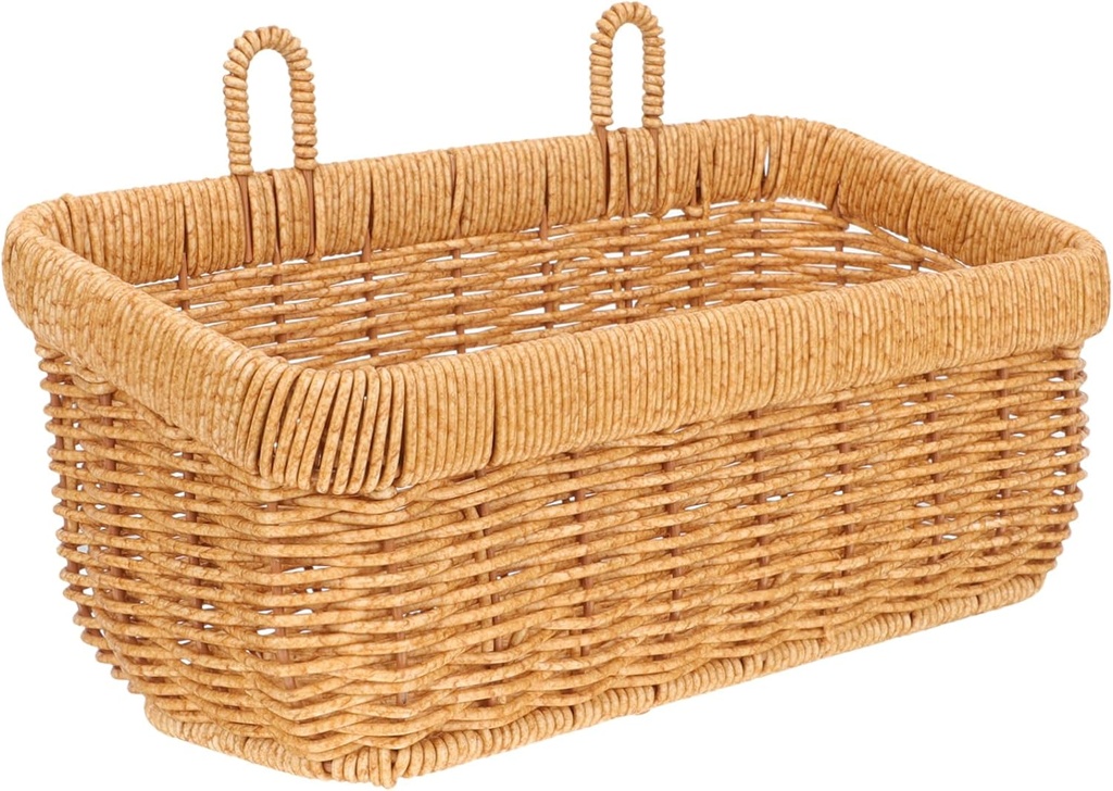 Large Retro Wall Hanging Basket for Kitchen Storage Woven Imitation Rattan Organizer with Handle Lightweight Hanging Basket for Garlic Ginger Fruits and Vegetables Suitable for