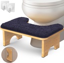 Bamboo Toilet Stool, 7” Foldable Potty Poop Bathroom Stool with Extra Soft Microfiber Rug and Hooks, Non-Slip Toilet Assistance Step Stool for Adult, Improve Squatting Posture - Healthy Gifts