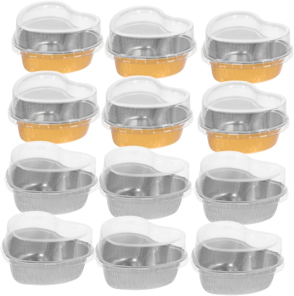 30pcs Heart Shaped Cake Boxes with Lid Aluminum Cupcake Liners for Baking Dessert Containers for Weddings Parties and Picnics Gold Silver