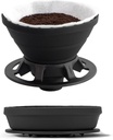 Collapsible Coffee Dripper, Silicone Reusable Coffee Filter Holder, Pour Over Coffee Dripper for Camping, Business Trip, Single Pour Over Coffee Maker (Black)