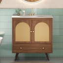 30 Inch Bathroom Vanity with Sink Rattan Freestanding Bathroom Storage Cabinet Undermount Ceramic Sink for one Hole with 1 Drawer & 2 Doors, Walnut