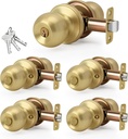 Brushed Gold Keyed-NOT-Alike Ball Design Door Knob with Keys and Lock, 5 Pack Wholesale Keyed Entry Round Shaped Doorknob for Front/Entrance Doors, Satin Brass Finish