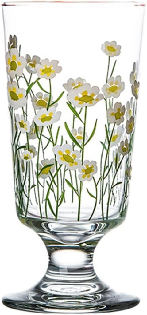 SMASOLO Daisy Glass Goblet Milk Cup Vintage Floral Stemware for Milk Juice and Beverages 200-300ml Elegant Drinkware for Home and Garden Parties