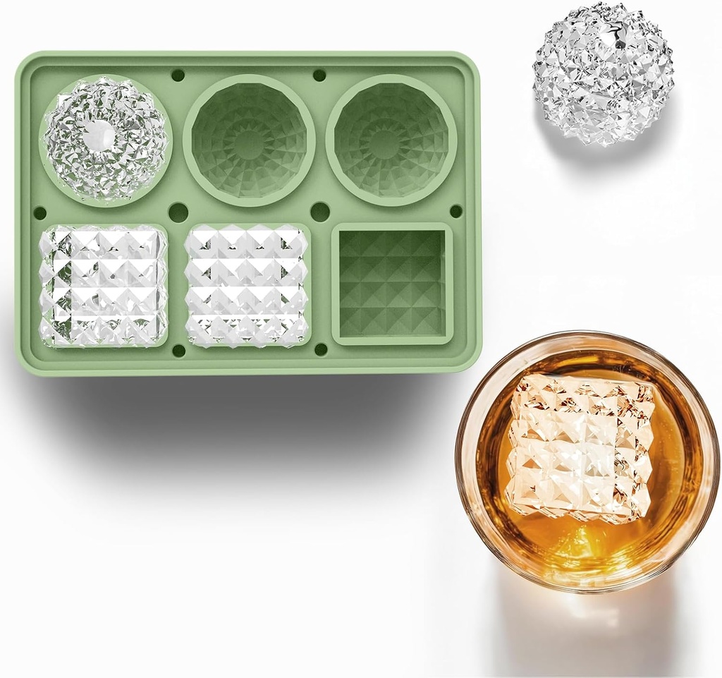 Large Silicone Ice Cube Molds with Lid, Easy Release 1.7 Inch Big Ice Cube Tray, Food-Grade Sphere Ball & Square Ice Cube Maker for Cocktail, Whiskey, Bourbon, Coffee, Drinks (green)