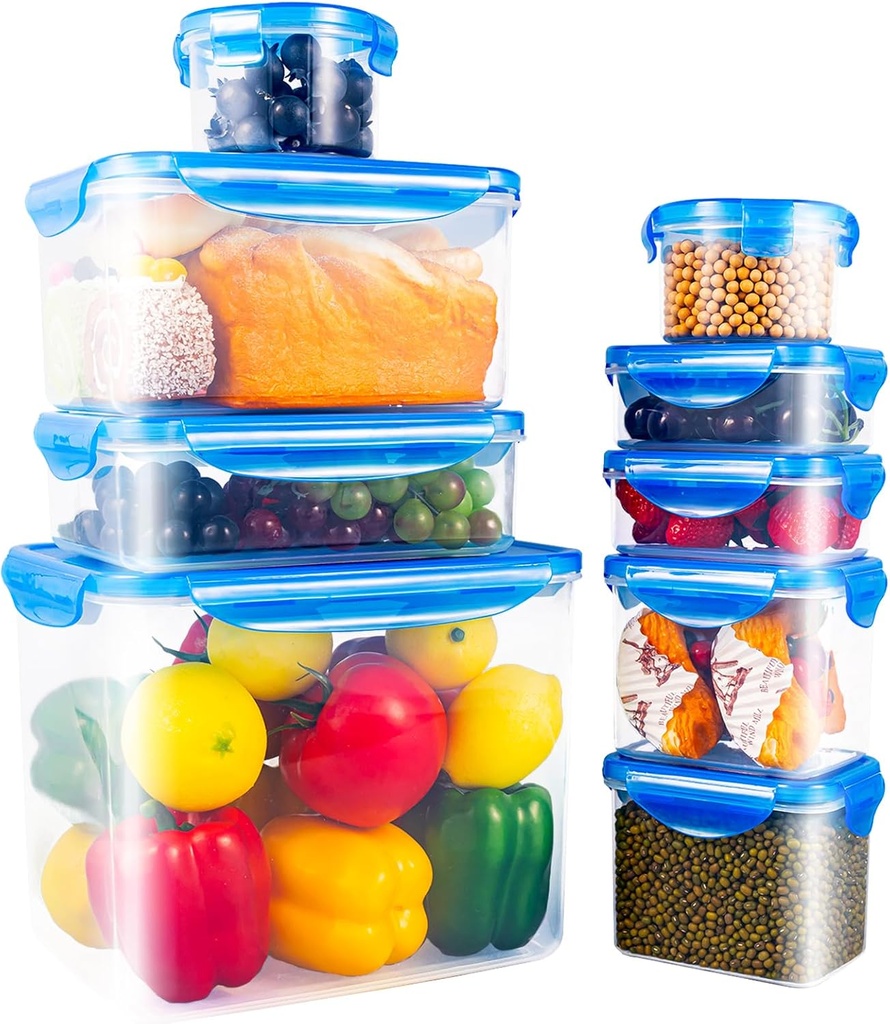 Airtight Food Storage Containers with Lids, BPA Free, Leakproof, Stackable Space Saving Design, Microwave, Dishwasher, Freezer Safe for Meal Prep, Keep Salad Fresh, Set of 9 [10oz-254oz]