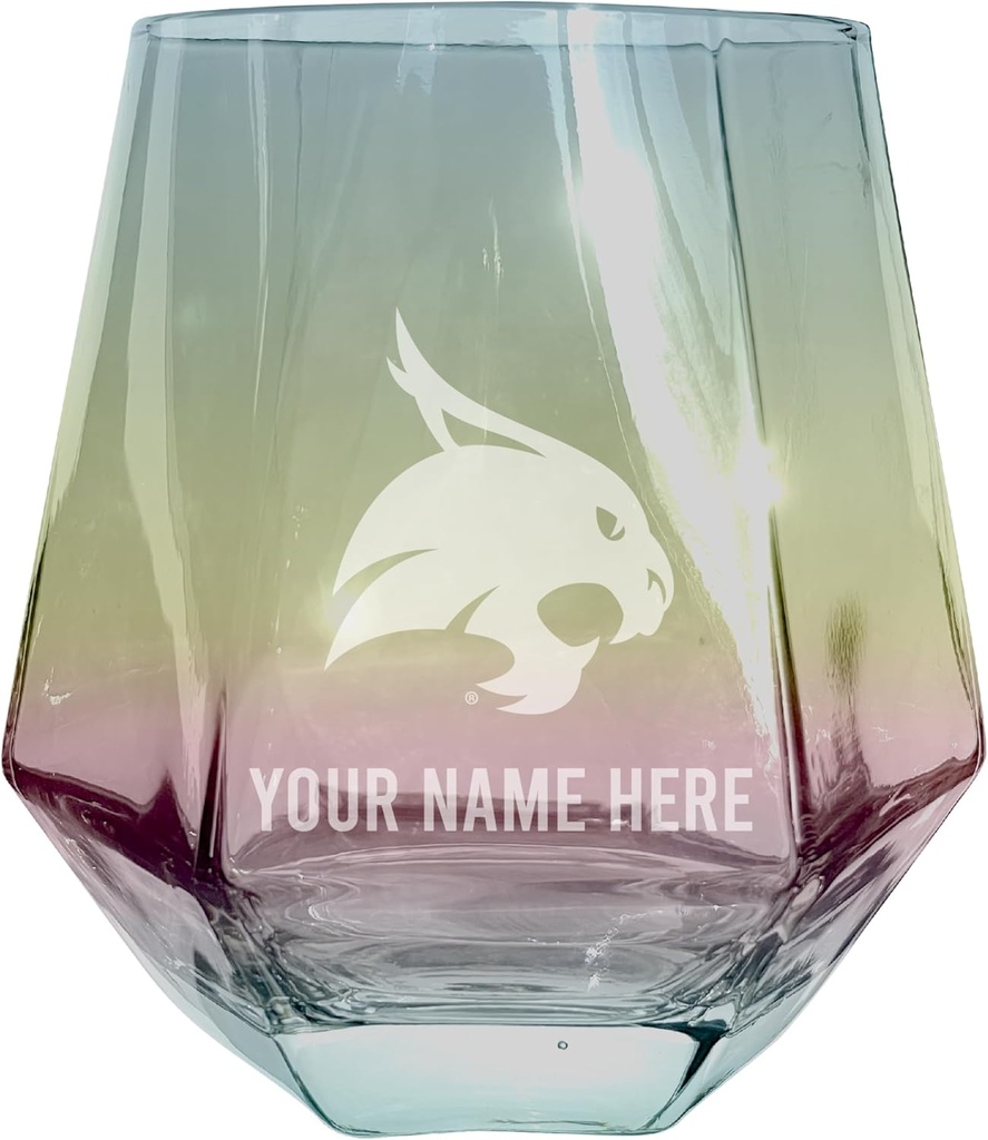 R and R Imports Texas State Bobcats Customizable Stemless Diamond Wine Glass Engraved 10 oz Iridescent Officially Licensed Single Unit