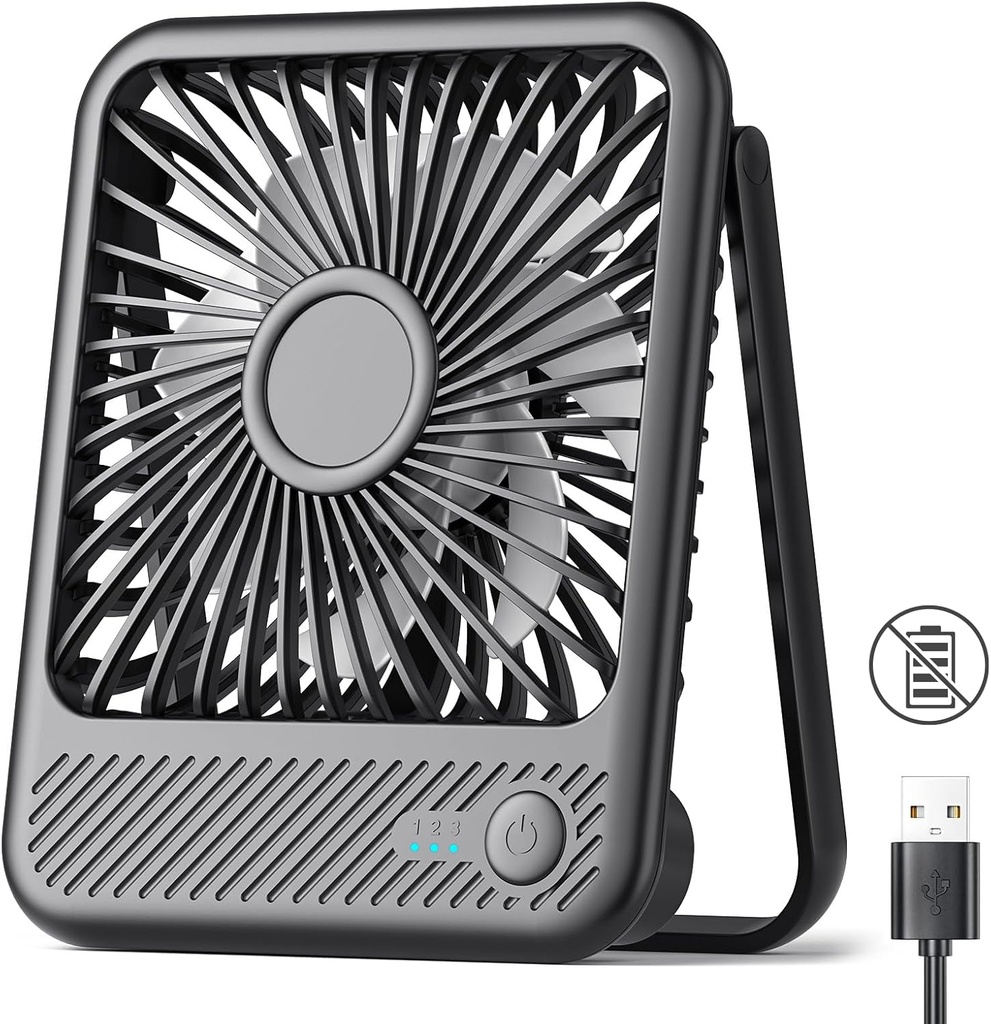 Koonie USB Desk Fan, Strong Wind Ultra Quiet Small Personal Fan with 180° Tilt Folding and 3 Speeds Adjustable, USB-C Corded Powered Mini USB Fan for Office Desktop Bedroom, NO BATTERY