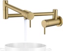 Brushed Gold Pot Filler Faucet, Modern Commercial Wall Mount Kitchen Faucets, Gold Pot Filler Folding Faucet Over Stove with Stretchable Double Joint Swing Arms, SE-0051-BG