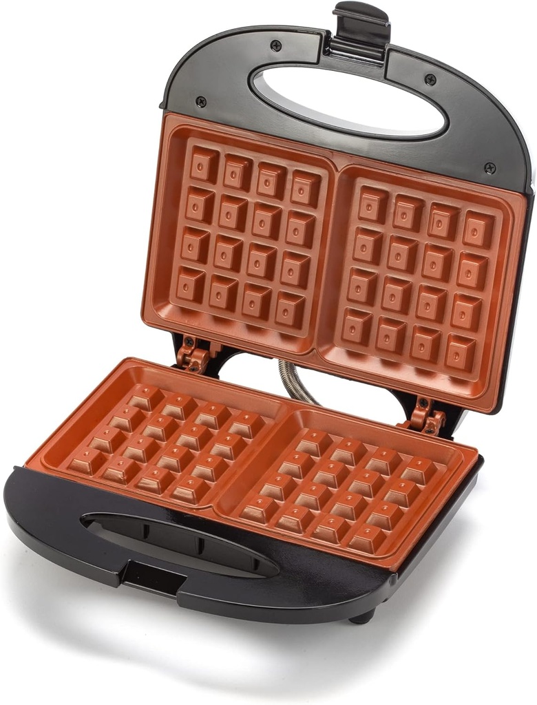 Zenith Electric Indoor Waffle Grill Maker with Zera Copper Non-Stick Grilling Plates, Compact, Black/Copper
