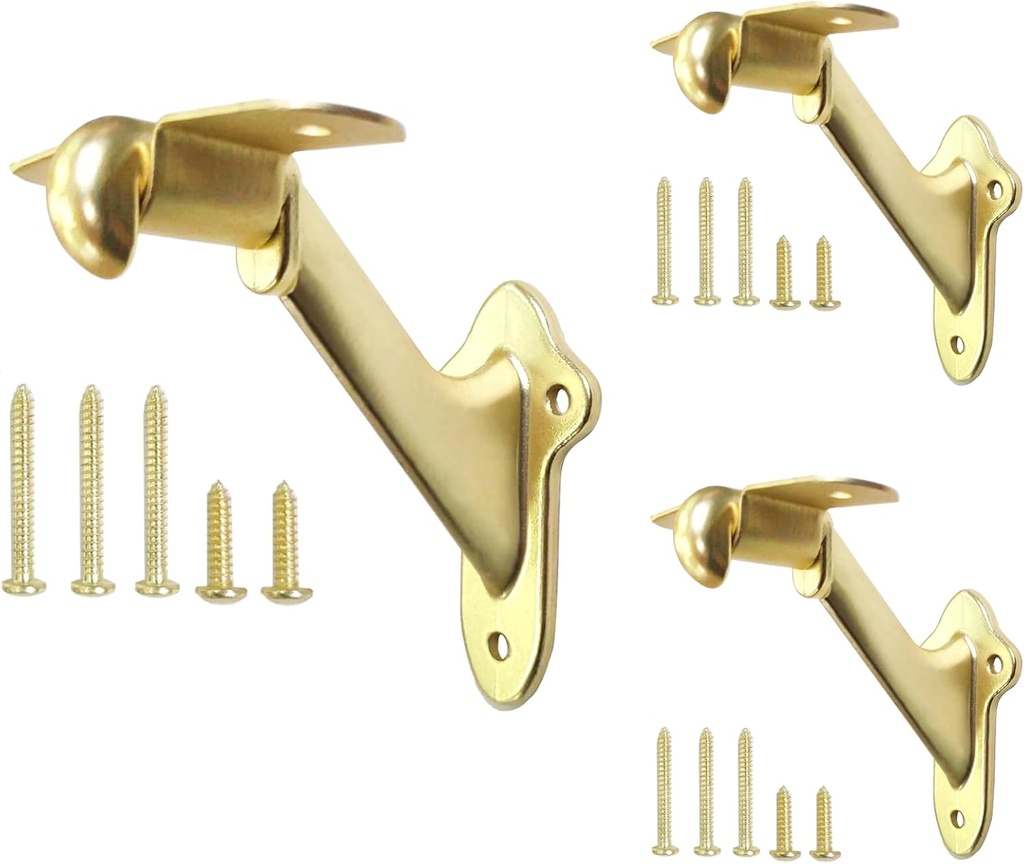 Stair Handrail Brackets Wooden Railing Support Champagne Brass, 3 Pack | HOWTOOL