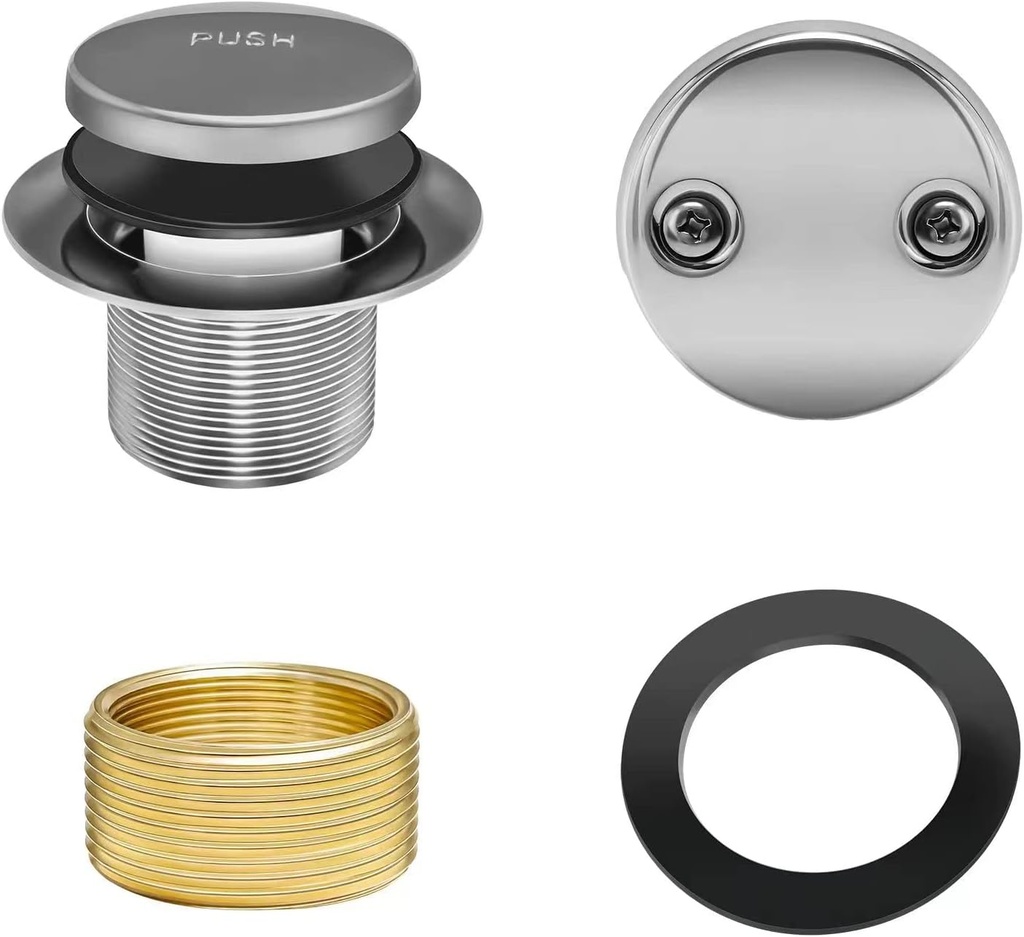 Solimeta Tip-Toe Tub Trim Set with Two-Hole Overflow Faceplate, Bath Tub Drain Trim Set with Universal Fine Thread, Chrome