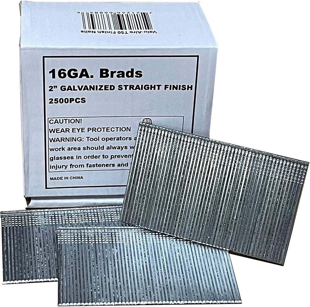 Valu-Air T50 16 Gauge Finish Nails, 2-Inch 16GA Galvanized Finish Nails, 2,500 Count (1-Pack) for Electric & Pneumatic Nailer Guns, Rust-Resistant, Ideal for Trim, Molding, and Woodworking Projects