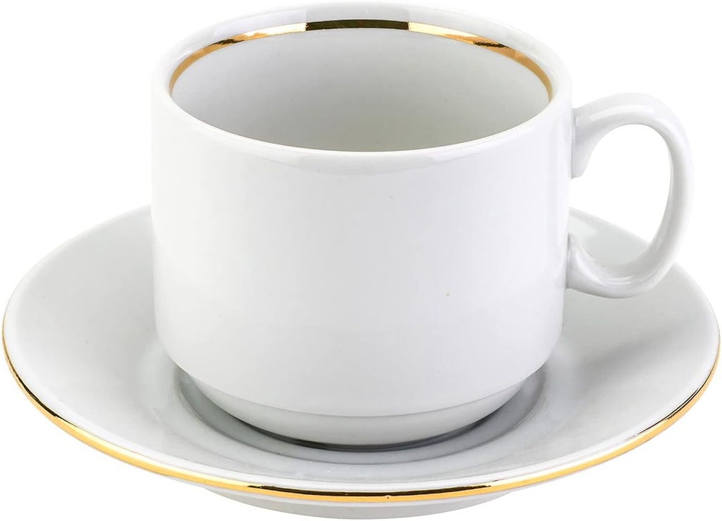 Dobrush 220 ml Fine Porcelain Tea Pair Golden Line, Elegant Bone China Teacup and Saucer, 2 Piece-Set