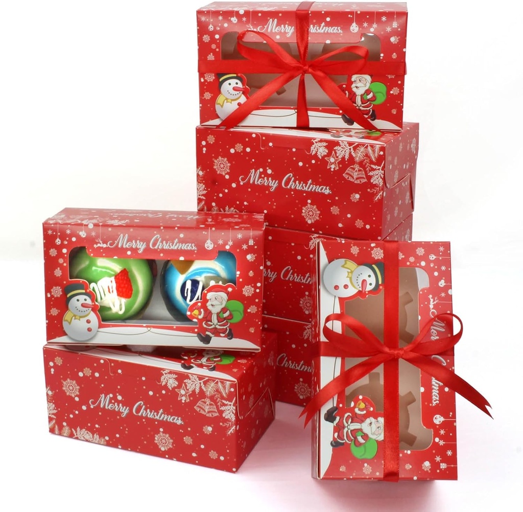 20PCS Cupcake Boxes for Christmas - Hold 2 Count Cupcake Carriers with Window, Food Grade Cupcake Holder Easy Transport and Presentation - Ideal for Cupcakes, Desserts, etc