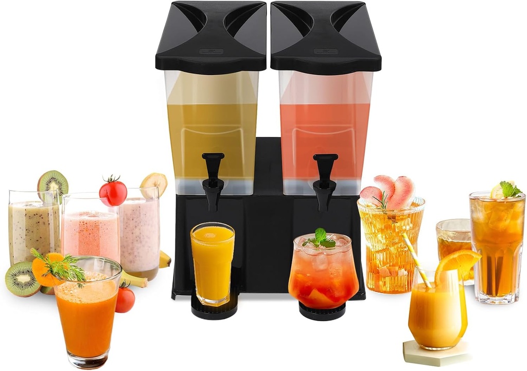Drink Dispenser, Beverage Dispenser with Stand, 2 Tanks 22L/5.81 Gallon Juice Dispenser with Spigot for Parties, Outdoor, BBQ