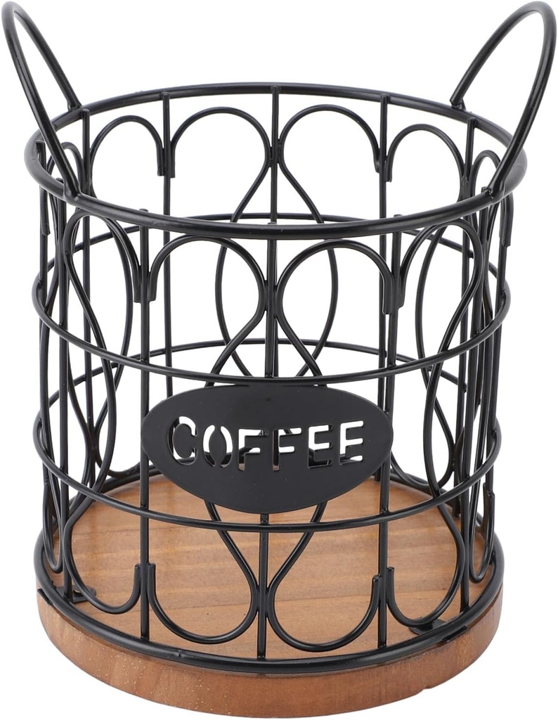 Coffee Pod Holder, Large Capacity Wire K Cup Holder with Wooden Base, Coffee Pod Storage, Coffee Pod Organizer, K Cup Organizer, Storage Basket for Kitchen Counter, Home & Office