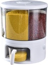 Cereal Containers, Grain Dispenser 360° Rotating 6 Grid Dry Food Dispenser One-Push Rice Output Round Multigrain Tank Cup Storage Bin for Beans