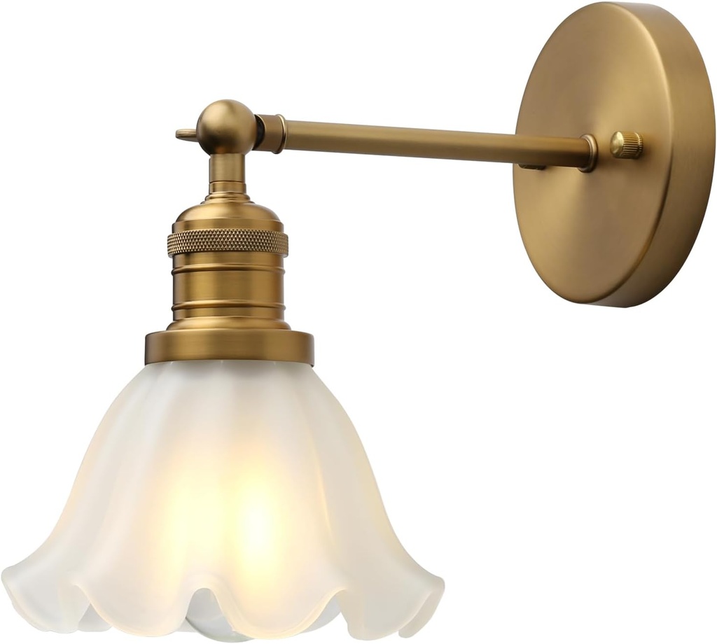 Phansthy Vintage Wall Sconces with Frosted Glass Lampshade 180 Degree Adjustable Brass Sconces Modern Glass Wall Lighting Fixture for Bedside Bedroom Doorway Bathroom (Antique)