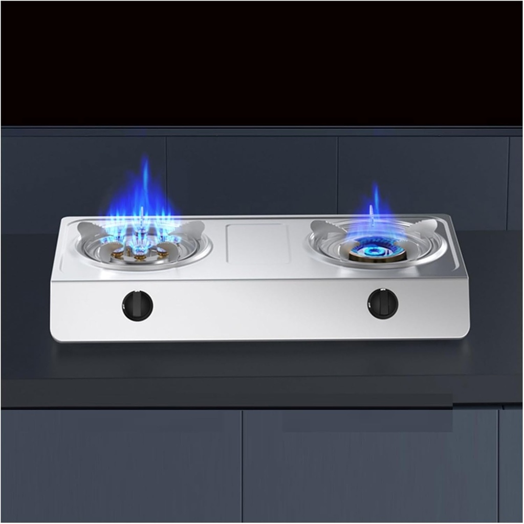 Desktop Gas Stove,Stainless Steel Double-burner Gas Stove,with Flameout Protection,for Outdoor Cooking, Emergency(LPG)
