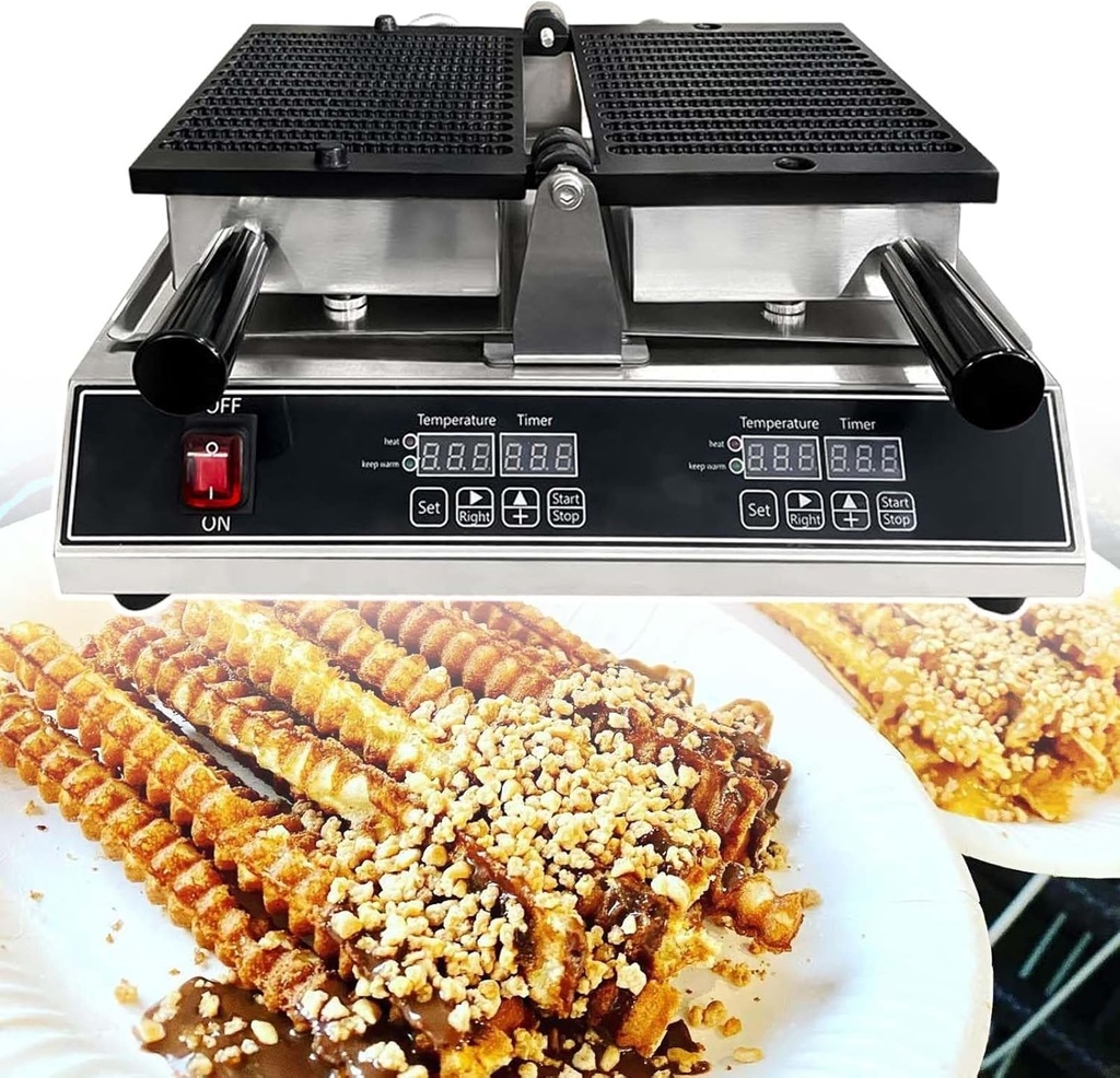 13 Pcs Sticks Waffle Maker Machine,Dual Digital Display Temperature Control,Close Left and Right Flip Heating,for Coffee Shop, Bakery, Party