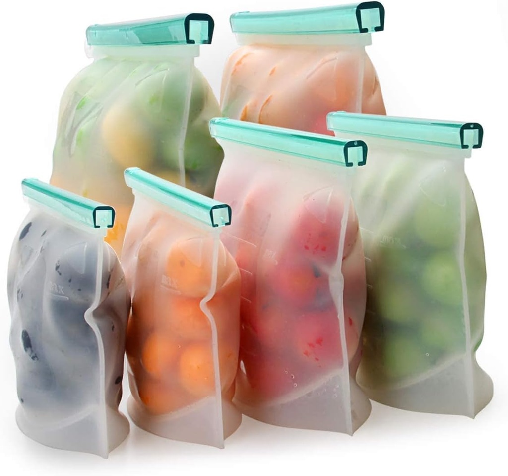【Upgrade】Cadrim Reusable Extra Thick Silicone Food Storage Bags - 6 Packs Zipper Freezer Bags For Marinate Meats Sandwich, Snack, Cereal,Fruit Meal Prep, Leakproof, Dishwasher-Safe Lunch Storage Bags