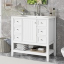 KIVENJAJA 36" Bathroom Vanity with Sink, Modern Bathroom Sink Cabinet with Three Drawers & One Cabinet, Single Storage Cabinet with Ceramic Basin, Solid Wood and MDF Board